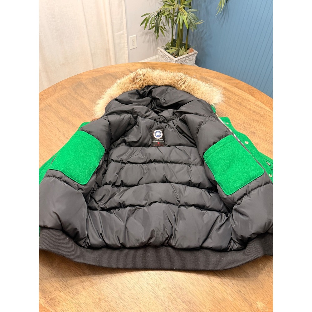 Canada Goose Chilliwack varsity Bomber Green Wool Down Fur Trim Jacket Mens Med - Picture 7 of 16